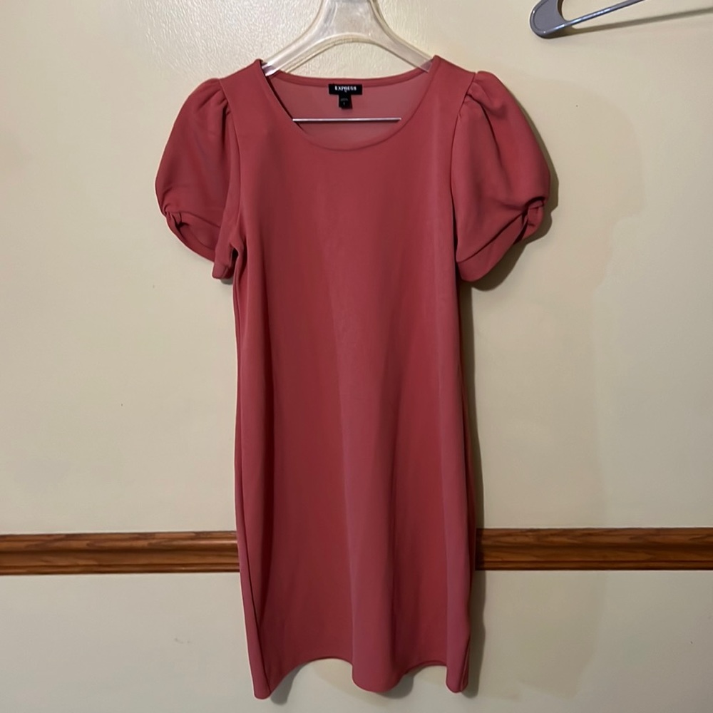 Size: Small. Puff sleeve shift dress. Express. NWOT. Never worn. Salmon color